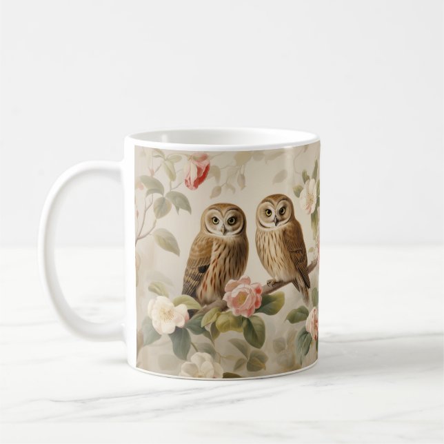 Shabby Chic Elegant Owls Coffee Mug (Left)