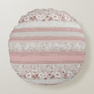 Shabby Chic Elegant PInk Floral Vintage Lace Round Pillow
