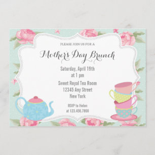 Shabby Chic Fête des Mères Brunch Invitation Bleu