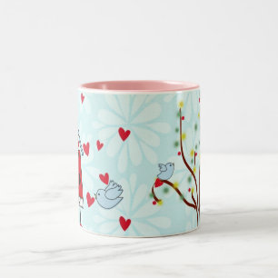 Shabby Chic Floral and Hearts Two-Tone Coffee Mug