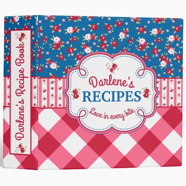 Shabby Chic Floral and Plaid Recipe Book Binder (Front/Spine)