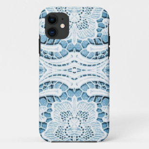 Shabby Chic Floral aqua blue bohemian chic lace iPhone 11 Case