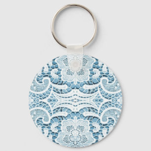 Shabby Chic Floral aqua blue bohemian chic lace Keychain