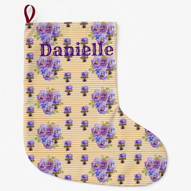 Shabby Chic Floral Aqua Stripe Christmas Stocking (Front)