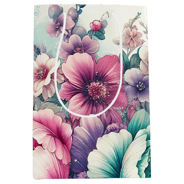 Shabby Chic Floral Birthday  Medium Gift Bag (Front)