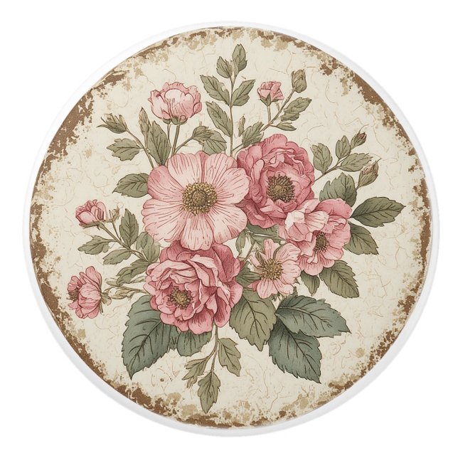 Shabby Chic Floral Ceramic Knob (Front)