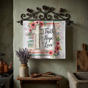 Shabby Chic floral Faith Hope Love Kitchen Towel