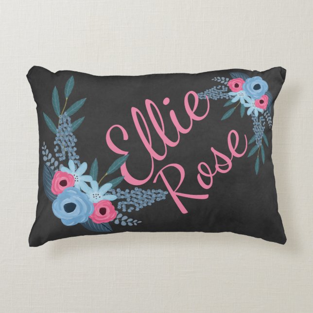 Shabby Chic Floral Girl's Name Nursery Personalize Accent Pillow (Front)