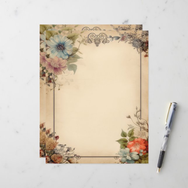Shabby Chic Floral Junk Journal Papeterie (Devant/Arrière en situation)