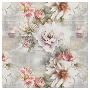 Shabby Chic Floral On Distressed Background Fabric