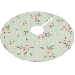 Shabby Chic Floral Pastel Green Mix Brushed Polyester Tree Skirt