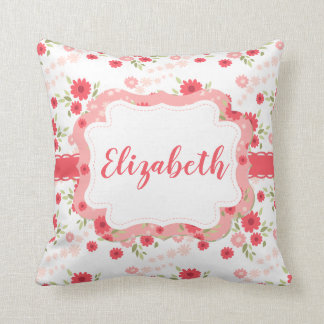 Shabby Chic Floral Pink White Flower Personalized Throw Pillow