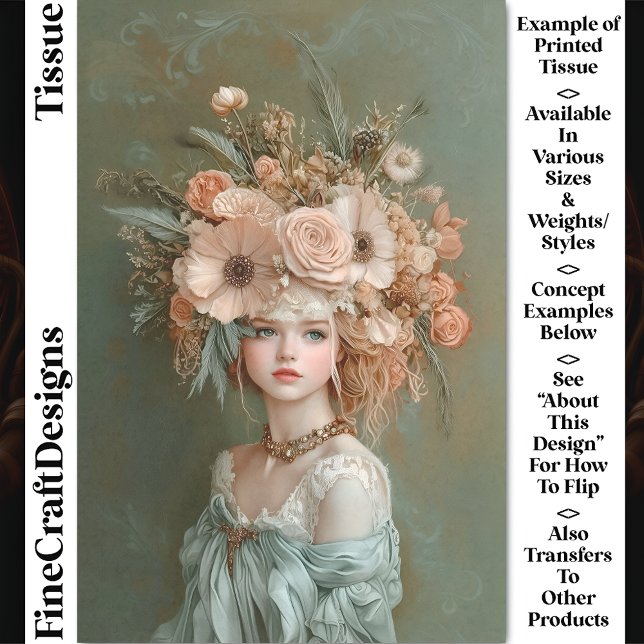 Shabby Chic Floral Portrait, Peach CN1 Decoupage Tissue Paper (Creator Uploaded)