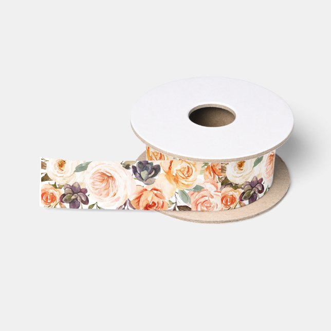 Shabby Chic Floral Pumpkin 1.5" Ribbon Satin Ribbon (Spool)