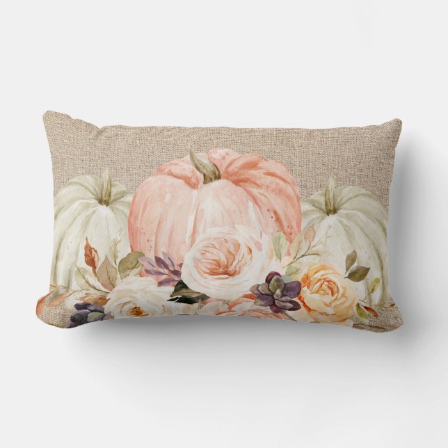 Shabby Chic Floral Pumpkin lumbar pillow (Front)
