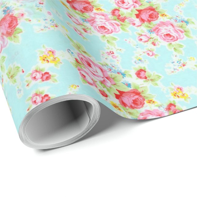 shabby chic floral rose wrapping paper (Roll Corner)