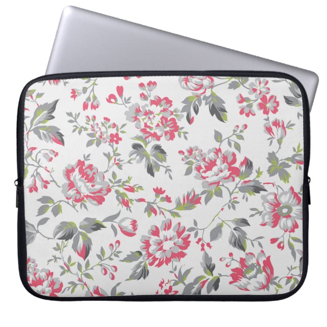 Shabby Chic Floral Roses Pattern Laptop Sleeve (Front)