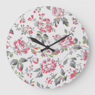 Shabby Chic Floral Roses Pattern Large Clock