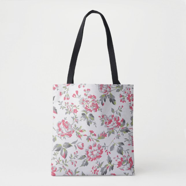 Shabby Chic Floral Roses Pattern Tote Bag (Front)