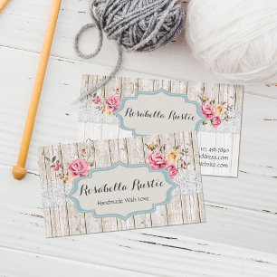 Shabby Chic Floral Rustic Wood & Vintage Lace Business Card
