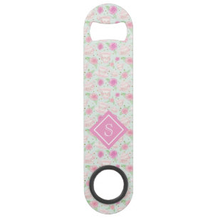 Shabby Chic Floral Tea Cups Monogram Bar Key