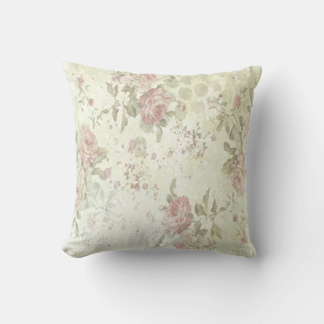 Shabby Chic Floral Throw Pillow (Front)