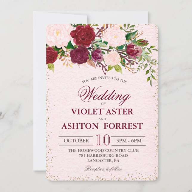 Shabby Chic Floral Wedding Invitation (Front)