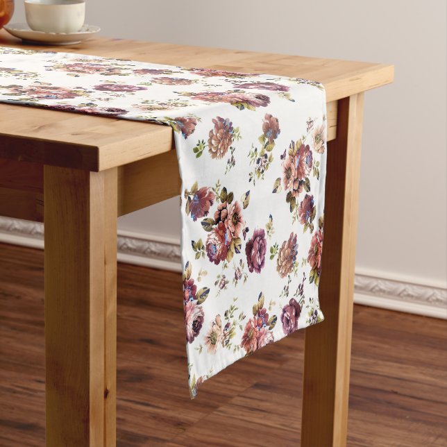 Shabby Chic Florals in Dusty Rose Short Table Runner (In Situ)
