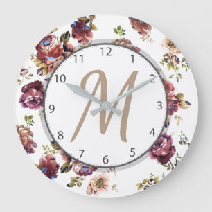 Shabby Chic Florals - Personalized Large Clock