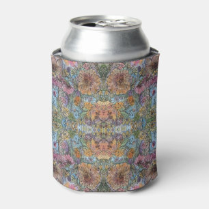 Shabby Chic Flower Garden Watercolor Painting Can Cooler