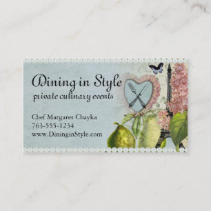 Shabby chic fork knife Eiffel tower chef biz cards