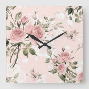 Shabby chic, french chic, vintage,floral,rustic,pi square wall clock