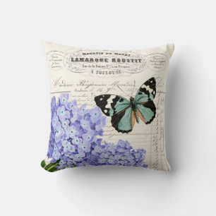 Shabby chic french floral and butterfly throw pillow