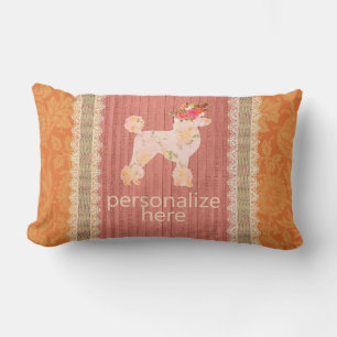 Shabby Chic French Poodle Vintage Look Lumbar Pillow
