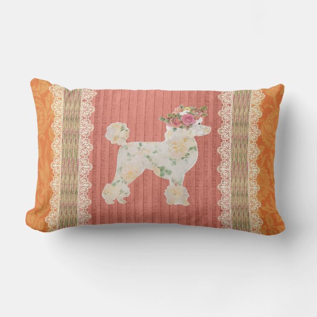 Shabby Chic French Poodle Vintage Look  Lumbar Pillow (Front)