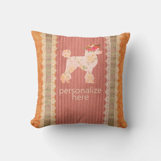 Shabby Chic French Poodle Vintage Look Throw Pillow (Front)