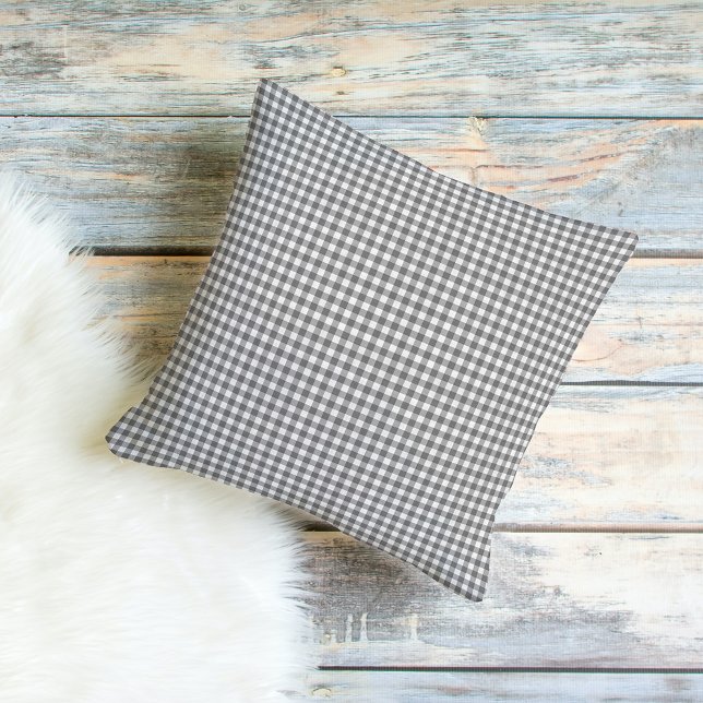 Shabby Chic French White Black Grey Check Pattern Throw Pillow (Creator Uploaded)