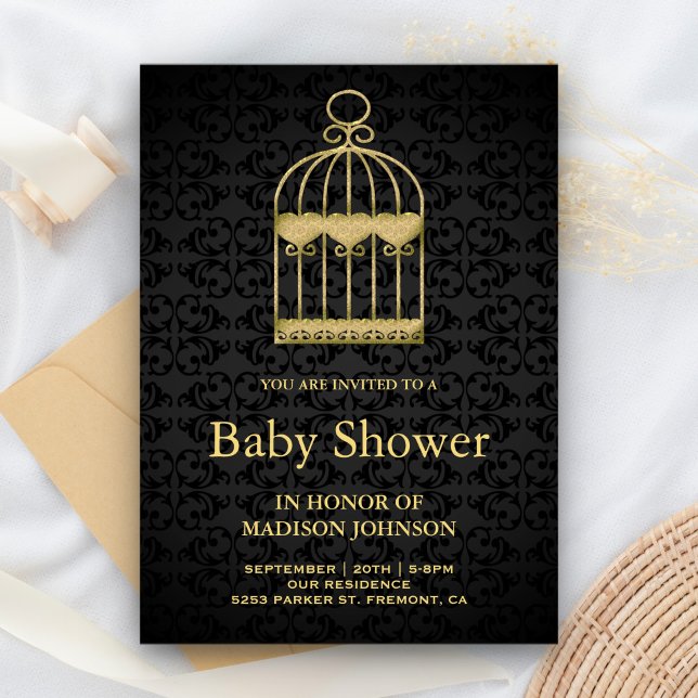 Shabby Chic Gold Birdcage Baby Shower Invitation (Creator Uploaded)