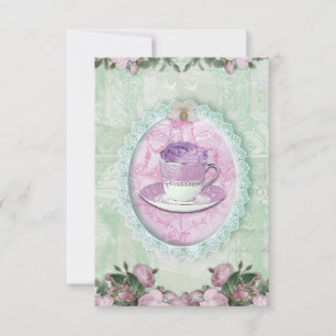 Shabby Chic Green and Lilac "Tea Party" Invitation
