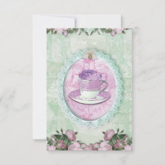 Shabby Chic Green and lilac "Tea Party" Invitation