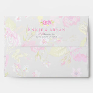 Shabby Chic Grey & Pink Floral Wedding Envelope