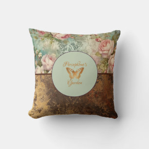 Shabby chic grunge style floral throw pillow