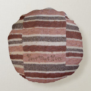 shabby chic hand knitted brown biege striped fun round pillow
