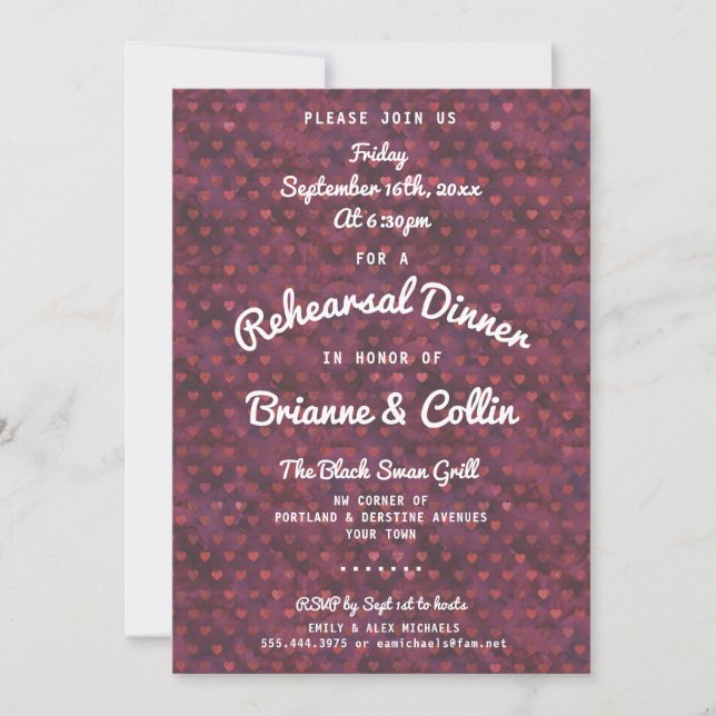 Shabby Chic Hearts Répétition Dîner Invitation (Devant)
