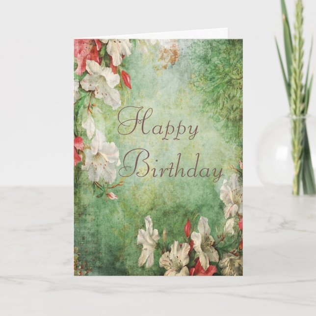 Shabby Chic Hibiscus Flowers Birthday Card (Front)