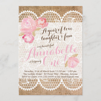 Shabby Chic Invitation d'anniversaire, Burlap & de