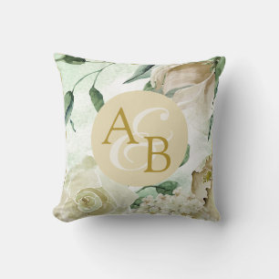 Shabby Chic ivory floral personalized couples Throw Pillow