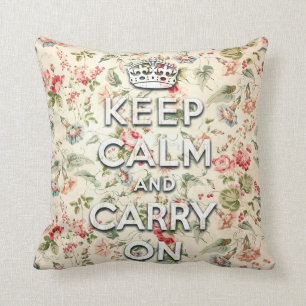 Shabby chic keep calm and carry on throw pillow