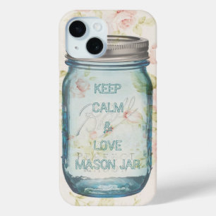 shabby chic Keep Calm and love mason jar iPhone 15 Case