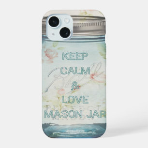 shabby chic Keep Calm and love mason jar iPhone 15 Case